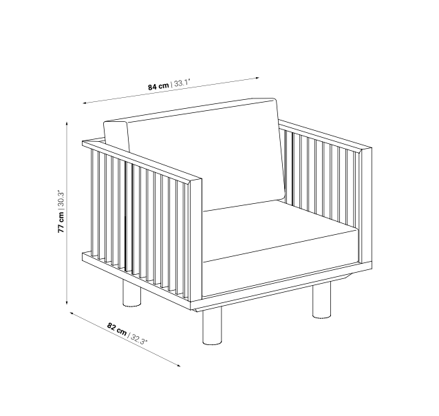 White outdoor sofa armchair TOPRAK Teak 1PL 84cm - Dareels