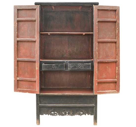 Armoire Ming Vintage bois noir 207x104x54cm Pièce unique