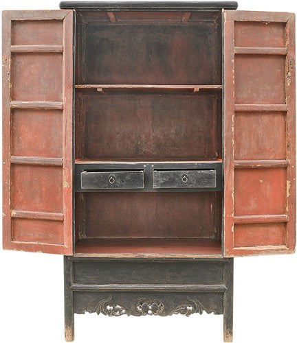 Armoire Ming Vintage bois noir 207x104x54cm Pièce unique