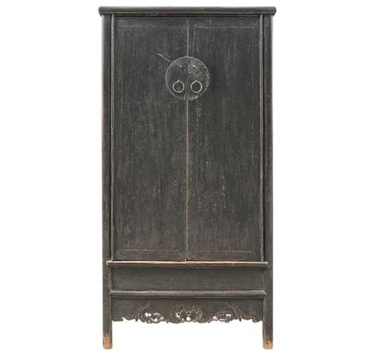 Armoire Ming Vintage bois noir 207x104x54cm Pièce unique