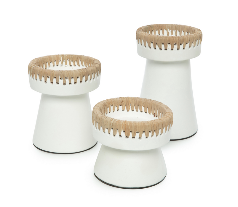 Set of 3 Candle Holders - White Natural