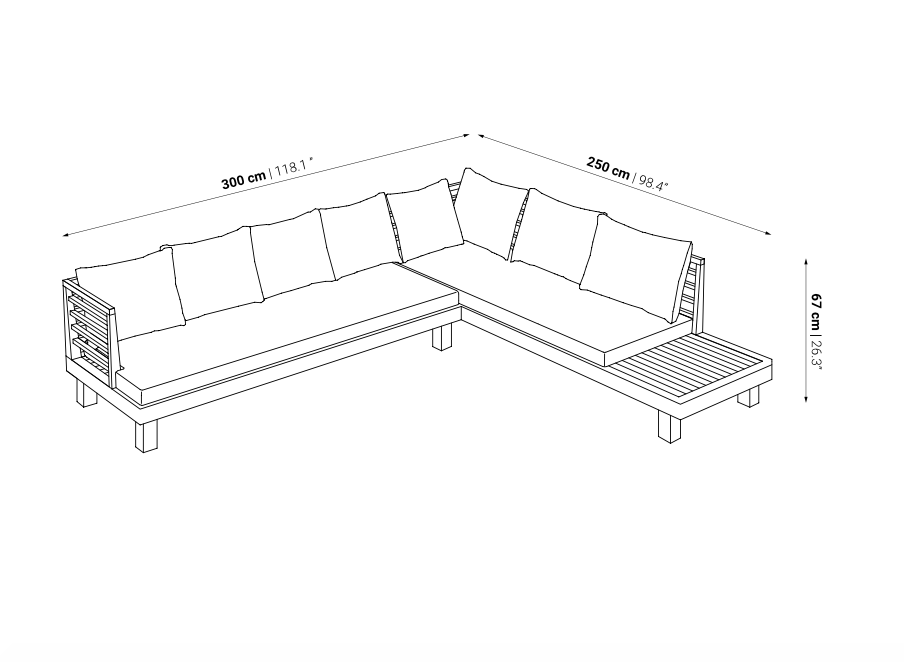 Canapé lounge de jardin STRAUSS blanc droite 300x250cm Dareels