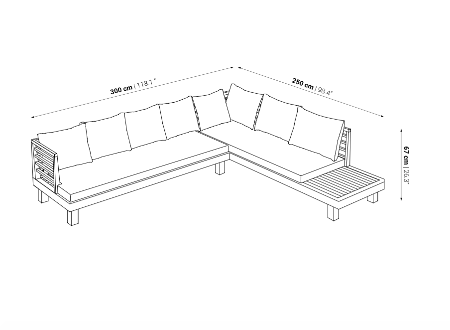 Lounge outdoor sofa STRAUSS White left 300x250cm Dareels